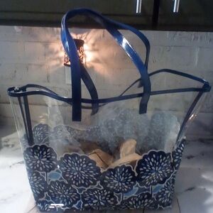 Vera Bradley Petal Splash Clear Blue Flower Beach Pool Tote Bag